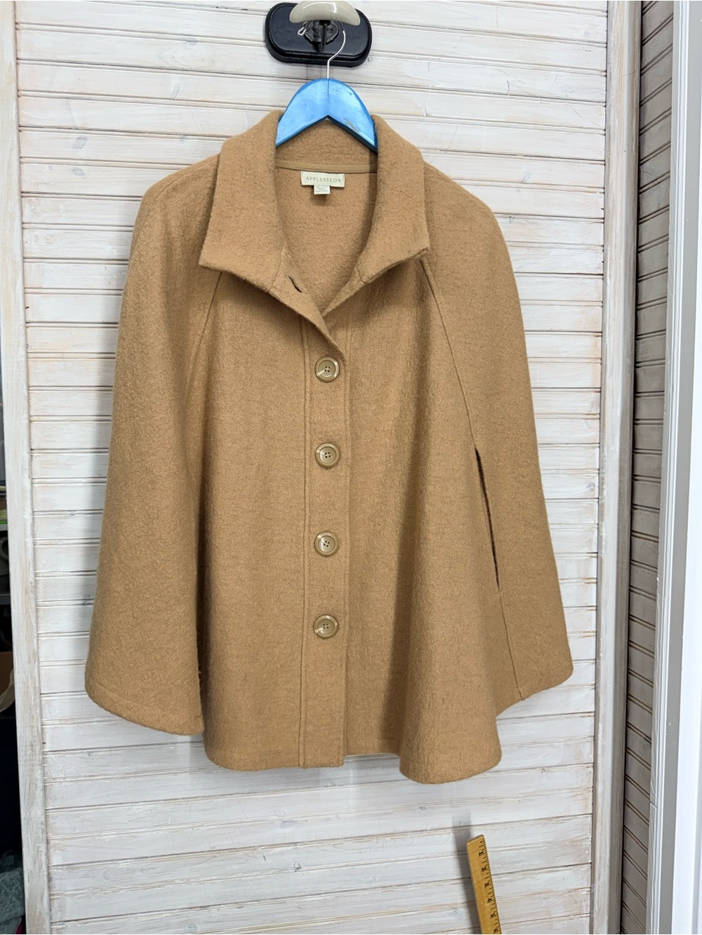 Appleseed's Camel Button-Front Wool Cape Sweater